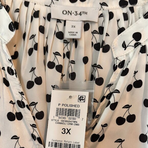 On 34th 3x white satin blouse with cherry print NWT - Picture 4 of 4